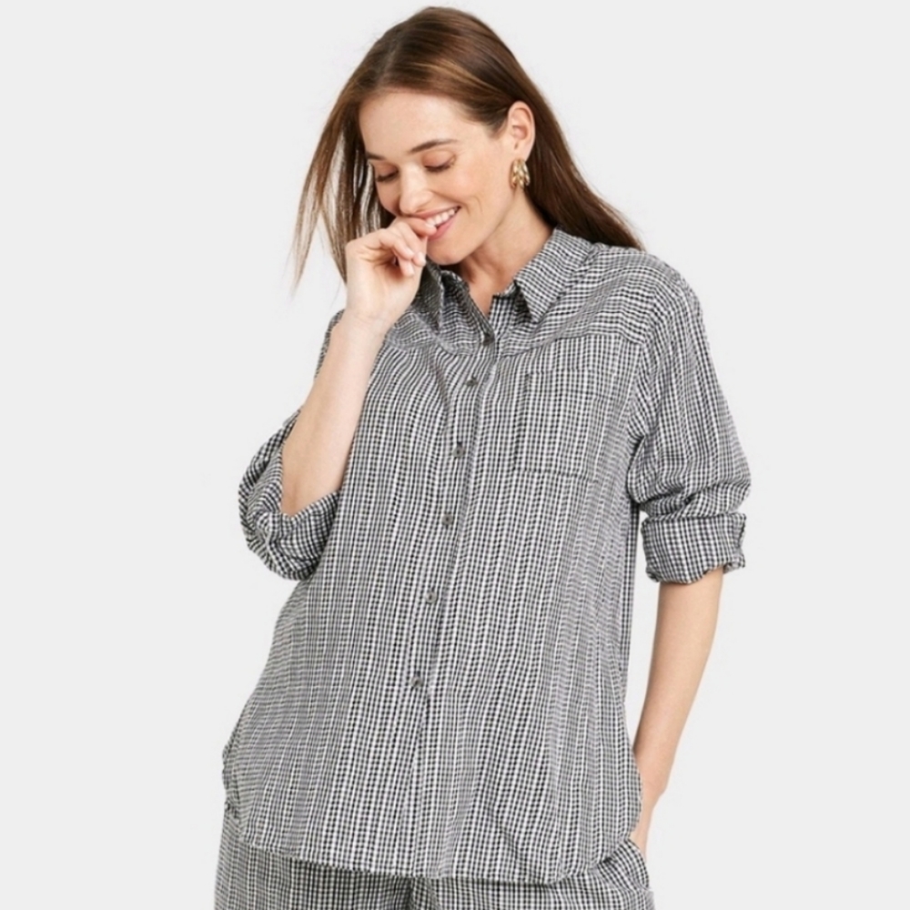 The Nines by Hatch Gingham Button Down Maternity Shirt Size XXL